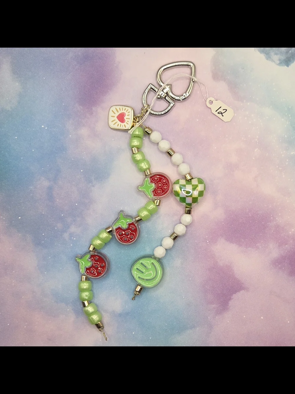 Cute Green & Red Kids Beaded Keychain Strap